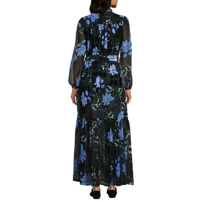 Women's Chiffon Tiered Long Sleeve Maxi Dress