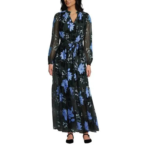 Women's Chiffon Tiered Long Sleeve Maxi Dress