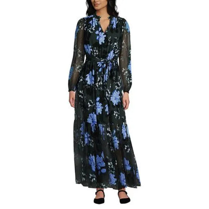 Women's Chiffon Tiered Long Sleeve Maxi Dress