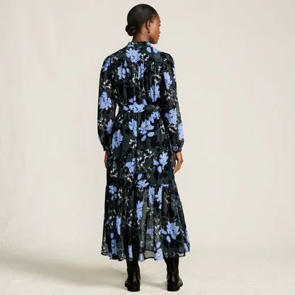 Women's Chiffon Tiered Long Sleeve Maxi Dress