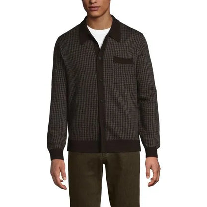 Men's Long Sleeve Washable Merino Button Through Sweater Polo