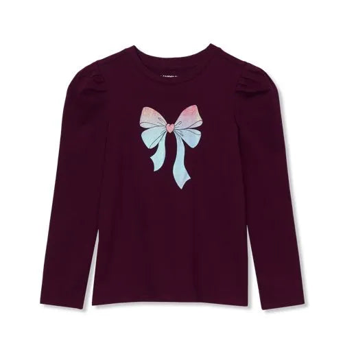 Girls Long Sleeve Graphic Tee With Puff Shoulder