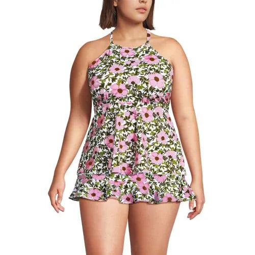 Women's Flutter High Neck Halter Tankini Top