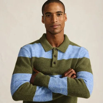Men's Long Sleeve Fuzzy Sweater Polo