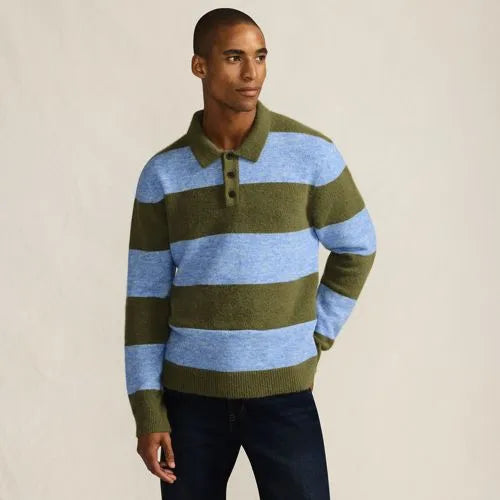 Men's Long Sleeve Fuzzy Sweater Polo