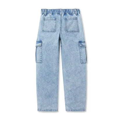 Girls Denim Cargo Wide Leg Jeans