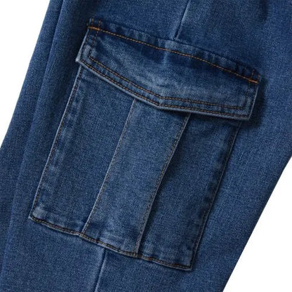 Girls Denim Cargo Wide Leg Jeans