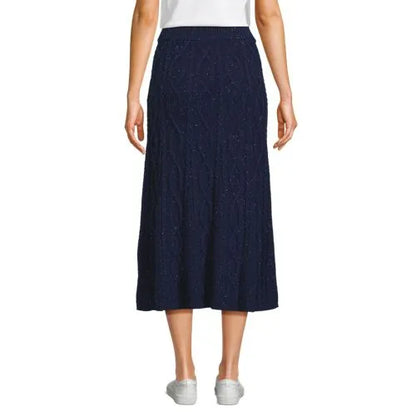 Women's Cozy Lofty Cable Fluted Midi Sweater Skirt