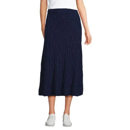 Women's Cozy Lofty Cable Fluted Midi Sweater Skirt