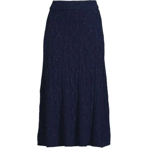 Women's Cozy Lofty Cable Fluted Midi Sweater Skirt