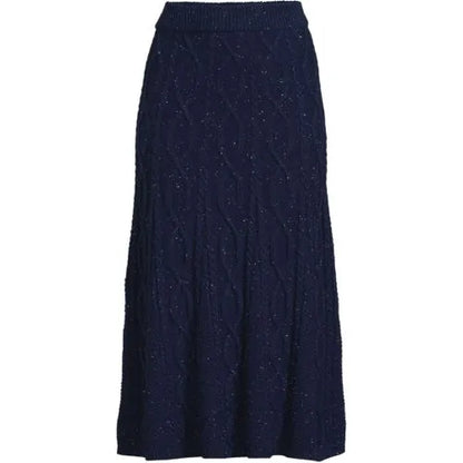Women's Cozy Lofty Cable Fluted Midi Sweater Skirt