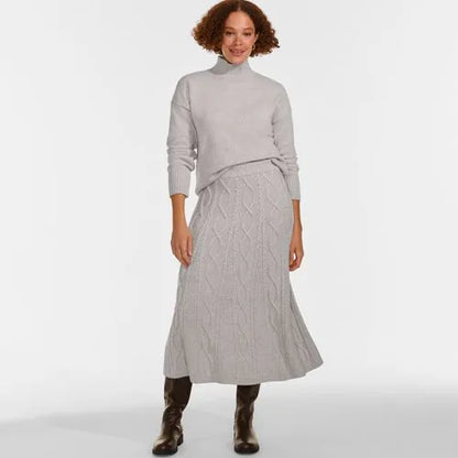 Women's Cozy Lofty Cable Fluted Midi Sweater Skirt