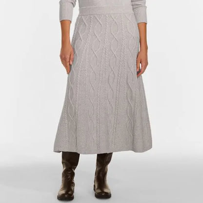 Women's Cozy Lofty Cable Fluted Midi Sweater Skirt