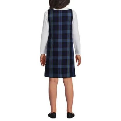 School Uniform Girls Plaid Button Shoulder Patch Pocket Jumper