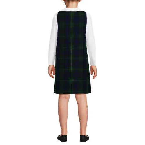 School Uniform Girls Plaid Button Shoulder Patch Pocket Jumper