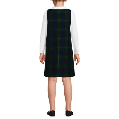 School Uniform Girls Plaid Button Shoulder Patch Pocket Jumper