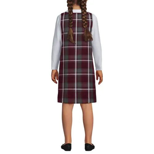 School Uniform Girls Plaid Button Shoulder Patch Pocket Jumper