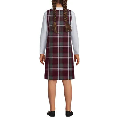School Uniform Girls Plaid Button Shoulder Patch Pocket Jumper