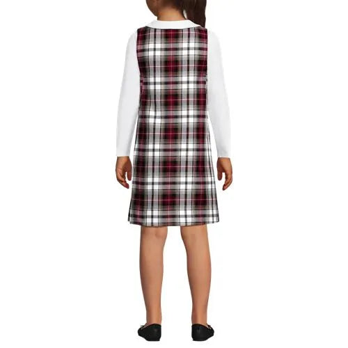 School Uniform Girls Plaid Button Shoulder Patch Pocket Jumper