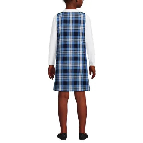School Uniform Girls Plaid Button Shoulder Patch Pocket Jumper
