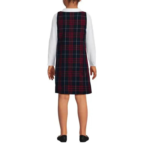 School Uniform Girls Plaid Button Shoulder Patch Pocket Jumper