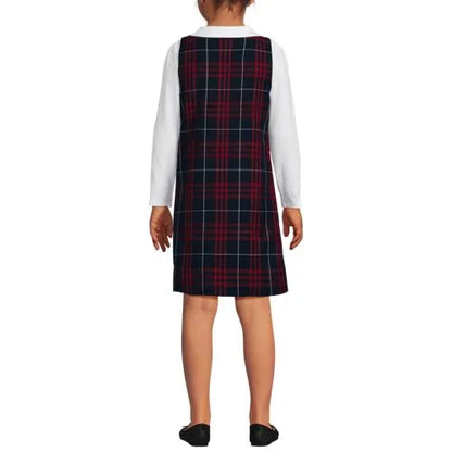 School Uniform Girls Plaid Button Shoulder Patch Pocket Jumper