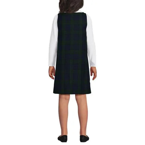 School Uniform Girls Plaid Button Shoulder Patch Pocket Jumper
