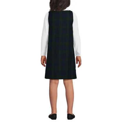 School Uniform Girls Plaid Button Shoulder Patch Pocket Jumper