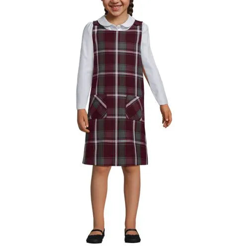 School Uniform Girls Plaid Button Shoulder Patch Pocket Jumper