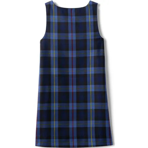 School Uniform Girls Plaid Button Shoulder Patch Pocket Jumper