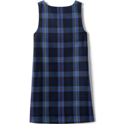 School Uniform Girls Plaid Button Shoulder Patch Pocket Jumper