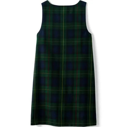 School Uniform Girls Plaid Button Shoulder Patch Pocket Jumper
