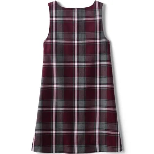 School Uniform Girls Plaid Button Shoulder Patch Pocket Jumper
