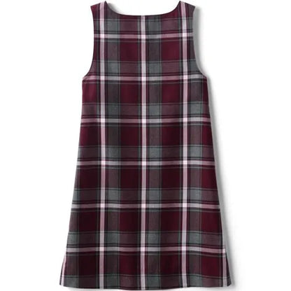 School Uniform Girls Plaid Button Shoulder Patch Pocket Jumper