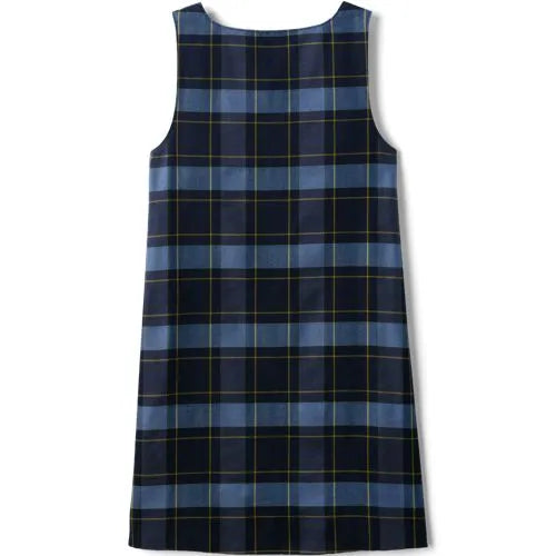 School Uniform Girls Plaid Button Shoulder Patch Pocket Jumper