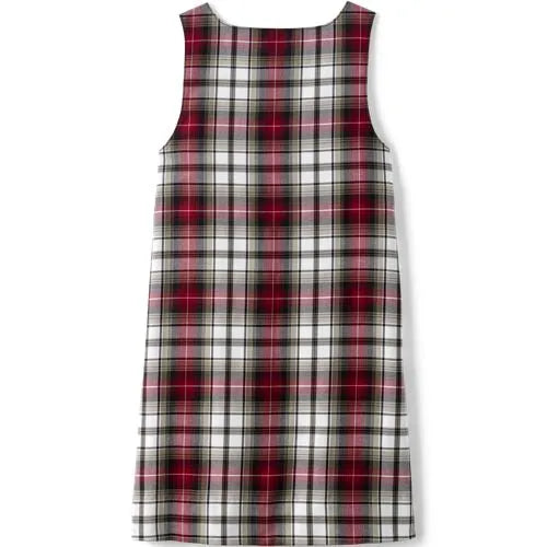 School Uniform Girls Plaid Button Shoulder Patch Pocket Jumper