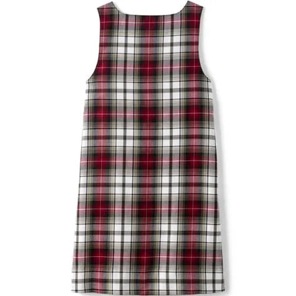 School Uniform Girls Plaid Button Shoulder Patch Pocket Jumper