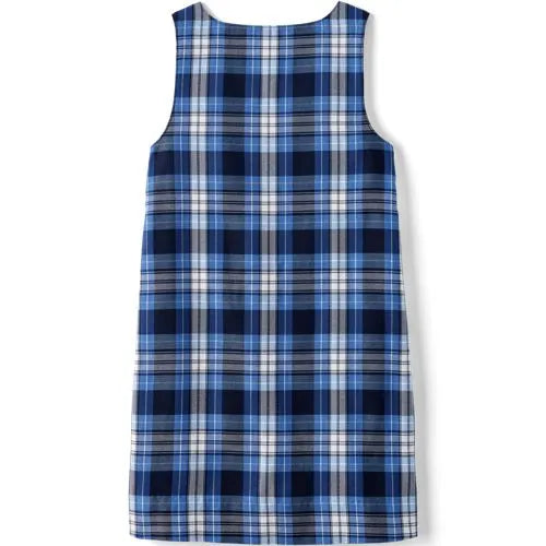School Uniform Girls Plaid Button Shoulder Patch Pocket Jumper