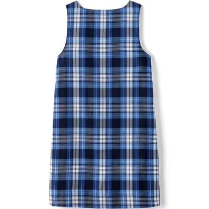 School Uniform Girls Plaid Button Shoulder Patch Pocket Jumper