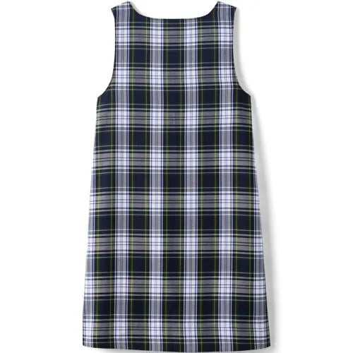 School Uniform Girls Plaid Button Shoulder Patch Pocket Jumper