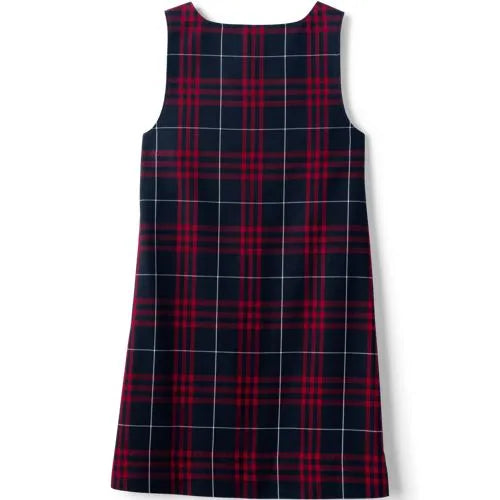 School Uniform Girls Plaid Button Shoulder Patch Pocket Jumper