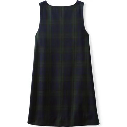 School Uniform Girls Plaid Button Shoulder Patch Pocket Jumper
