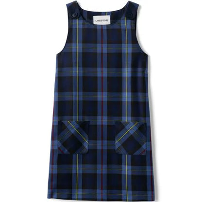 School Uniform Girls Plaid Button Shoulder Patch Pocket Jumper