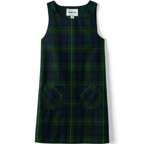 School Uniform Girls Plaid Button Shoulder Patch Pocket Jumper