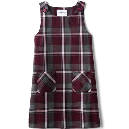 School Uniform Girls Plaid Button Shoulder Patch Pocket Jumper