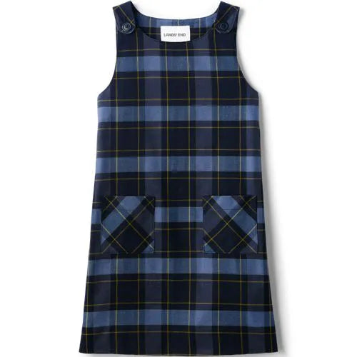 School Uniform Girls Plaid Button Shoulder Patch Pocket Jumper