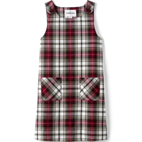 School Uniform Girls Plaid Button Shoulder Patch Pocket Jumper