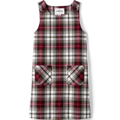 School Uniform Girls Plaid Button Shoulder Patch Pocket Jumper