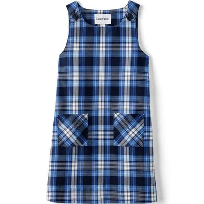 School Uniform Girls Plaid Button Shoulder Patch Pocket Jumper