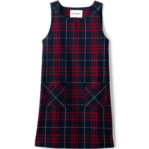 School Uniform Girls Plaid Button Shoulder Patch Pocket Jumper